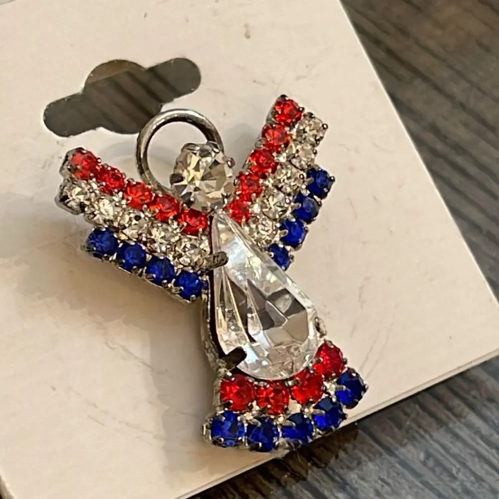 Vintage Ballou Red White Blue Rhinestone Angel Pin